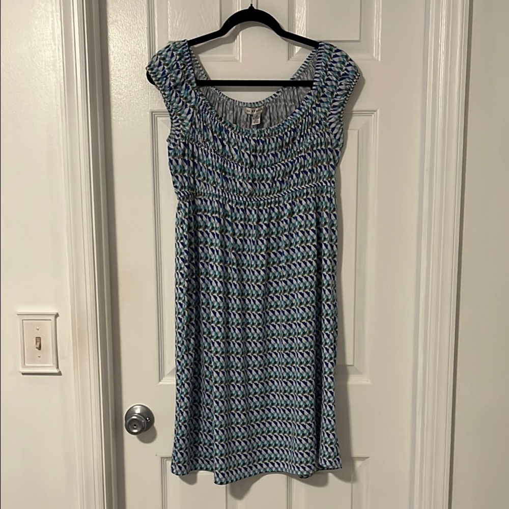 Aa Studio Geometric Blue White Brown MIDI Summer Dress